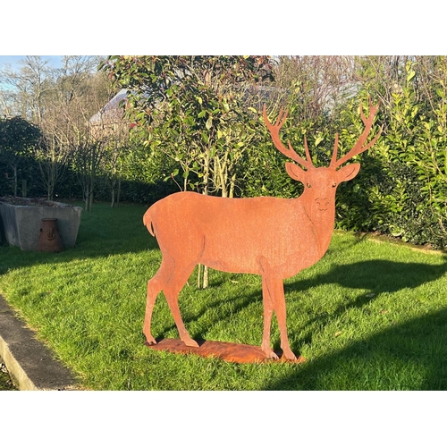 98 - RUSTY LARGE 130CM STEEL PLATE STAG ON 30CM STEEL BASE