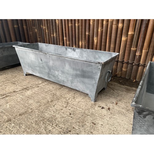 125 - HUGE 1.2M LONG STEEL PLANTER ON LEGS WITH SIDE HANDLES IN LEAD FINISH