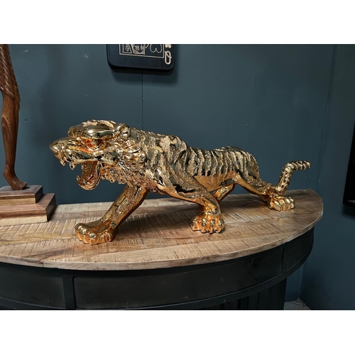 102 - NEW BOXED HUGE 1M LONG GOLD RESIN TIGER STATUE