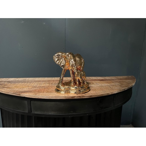 103 - NEW BOXED LARGE GOLD MOTHER AND BABY ELEPHANT STATUE