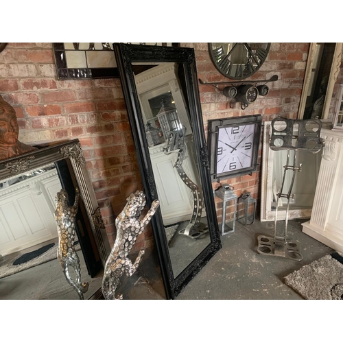 164 - BOXED NEW MASSIVE TALL FRENCH MIRROR IN VINTAGE BLACK (APPROX 180CM X 80CM)