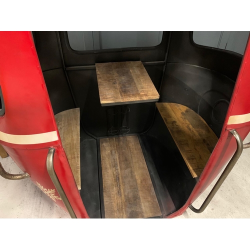 2 - HUGE METAL RED GONDOLA/SEATING POD TABLE AND BENCH
