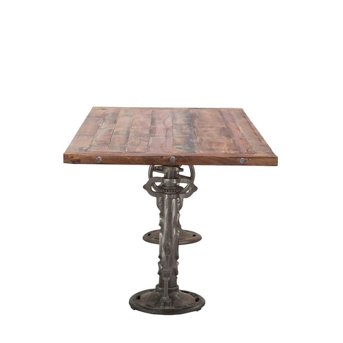 4 - NEW QUALITY VINTAGE INDUSTRIAL STYLE CAST IRON DINING TABLE WITH RECLAIMED WOODEN TOP AND ADJUSTABLE... 