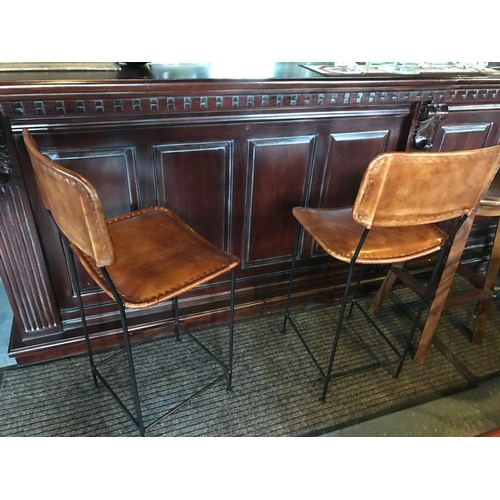 56 - PAIR OF VINTAGE LEATHER BAR STOOLS IN TAN