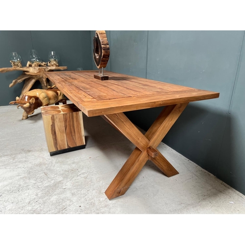 6 - NEW PACKAGED HUGE 240CM RECYCLED TEAK DINING TABLE (APPROX 240CM LONG X 76CM TALL X 100CM WIDE)