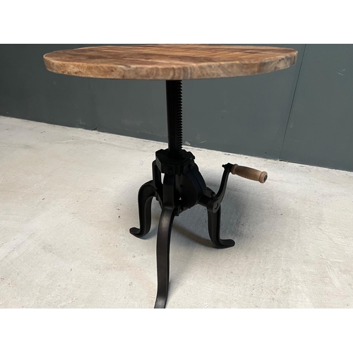 7 - CAST IRON INDUSTRIAL ADJUSTABLE HEIGHT CRANK SIDE TABLE