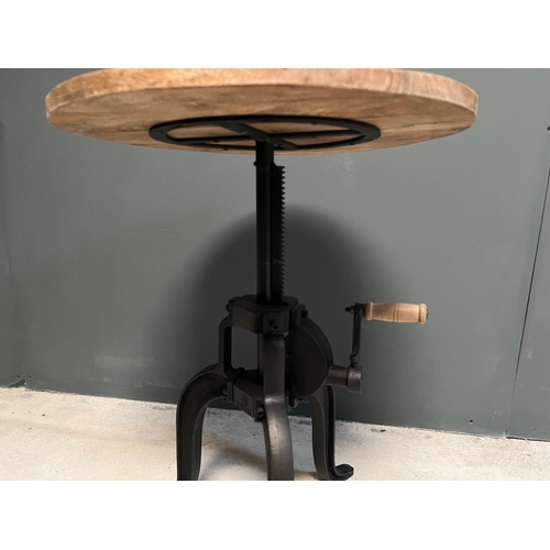 8 - CAST IRON INDUSTRIAL ADJUSTABLE HEIGHT CRANK SIDE TABLE