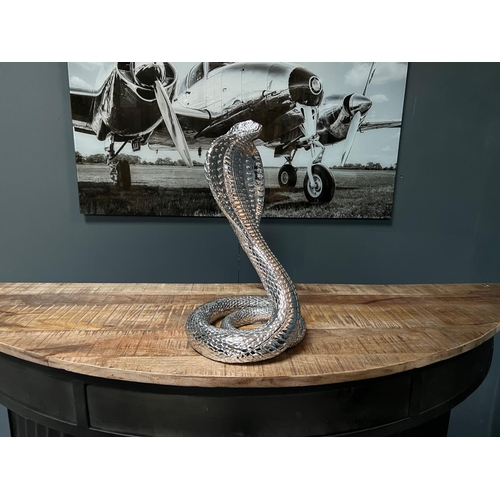 99 - NEW BOXED LARGE SILVER RESIN SNAKE STATUE