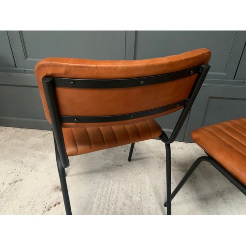 57 - PAIR OF NEW BOXED INDUSTRIAL VINTAGE STYLE DINING CHAIRS WITH RIBBED LEATHER IN TAN