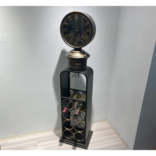 108 - NEW BOXED LARGE INDUSTRIAL STYLE BLACK AND GOLD CLOCK WINE RACK