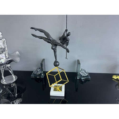 110 - NEW BOXED UNIQUE MODERN ART SPINNING GYMNAST ON CUBE WITH MARBLE BASE ORNAMENT