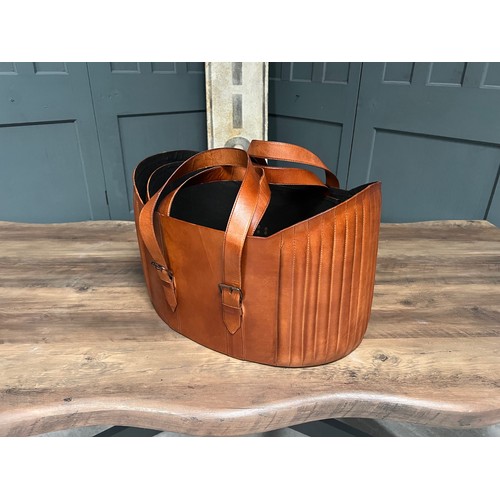 38 - BOXED NEW PAIR OF TAN LEATHER STORAGE BASKETS