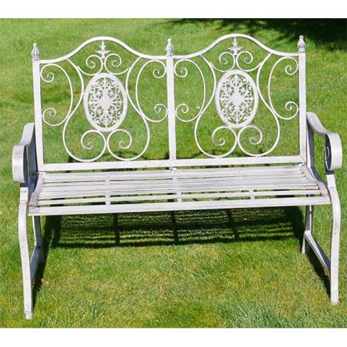 17 - BOXED NEW ANTIQUE GREY ORNATE METAL BENCH (120CM X 54CM X 96CM TALL)