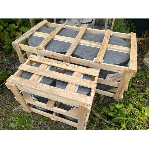 173 - CONTEMPORARY CRATED GREY TERRAZO TABLE & 2 STOOLS