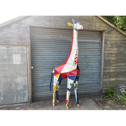 2 - UNIQUE HANDCRAFTED 12FT TALL FABRICATED RECYCLED OIL DRUM GIRAFFE STATUE