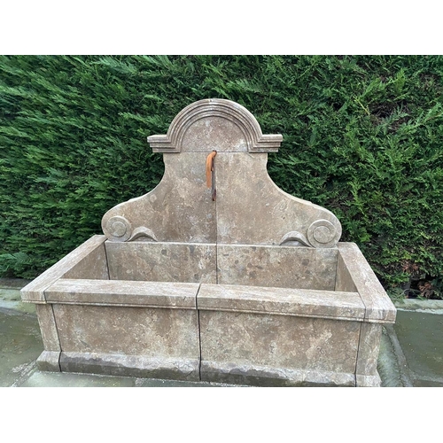 5 - HUGE RECTANGULAR CAST STONE PROVINCIAL STYLE WALL FOUNTAIN INC PIPES