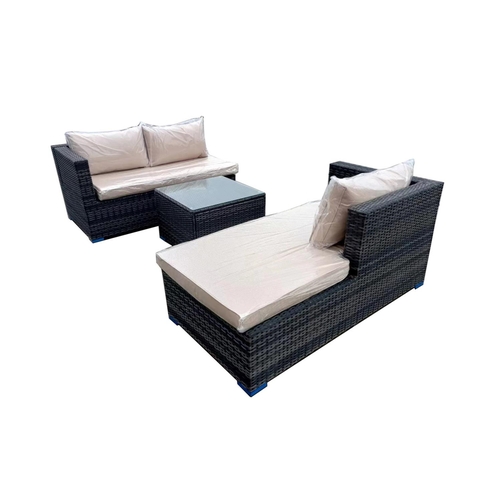 54 - BOX NEW RATTAN BROWN/IVORY CUSHION 3P/C OPTIONAL CORNER SUITE, C/W SOFA, LOUNGER, COFFEE TABLE, GLAS... 