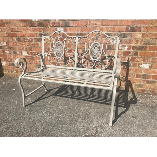 39 - BOXED NEW ANTIQUE GREY ORNATE METAL BENCH (120CM X 54CM X 96CM TALL)