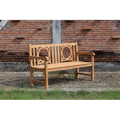 52 - NEW BOXED SOLID TEAK MEDALLION QUALITY GARDEN BENCH - 120CM