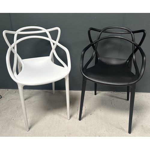 1 - BOX OF 4 NEW DESIGNER PLASTIC PHILIPPE STARCK INSPIRED DINING CHAIRS IN WHITE