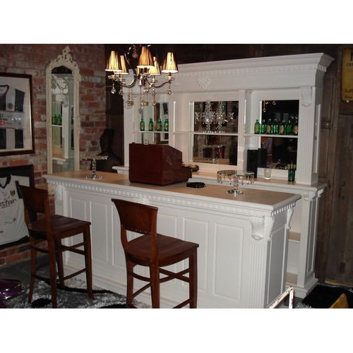 10 - NEW PACKAGED HIGH QUALITY 2.6 M SOLID MAHOGANY FRONT COUNTER AND BACK BAR IN WHITE