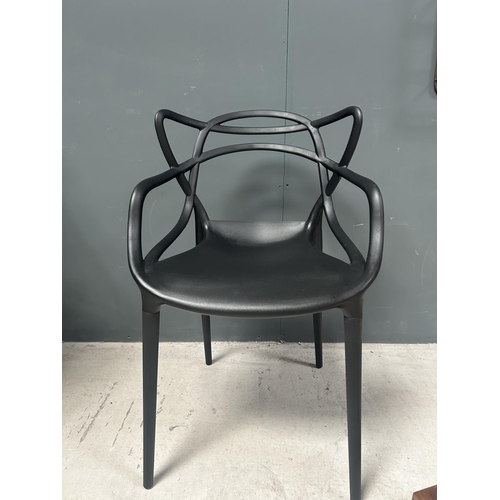 3 - BOX OF 4 NEW DESIGNER PLASTIC PHILIPPE STARCK INSPIRED DINING CHAIRS IN BLACK