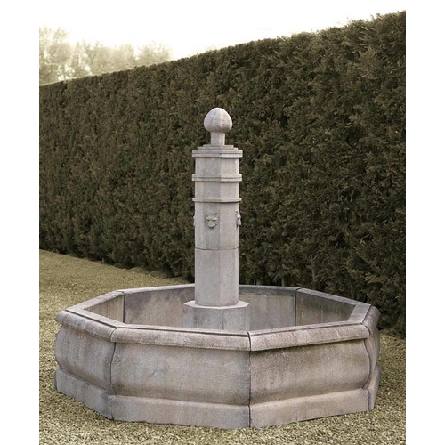 30 - CAST STONE PROVINCIAL FOUNTAIN WITH OCTAGONAL CENTER COLUMN APPROX 2M DIAMETER 1.8M HIGH