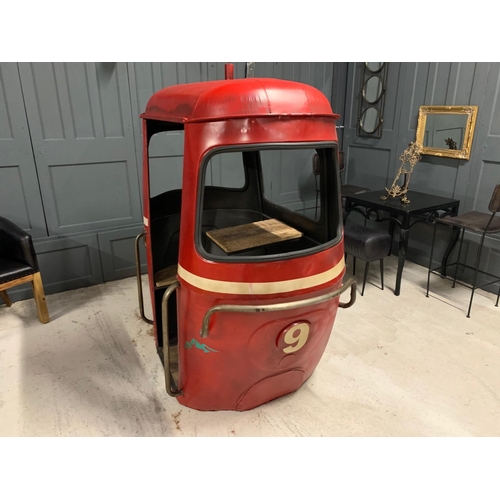 38 - HUGE METAL RED SKI GONDOLA/SEATING POD TABLE AND BENCH