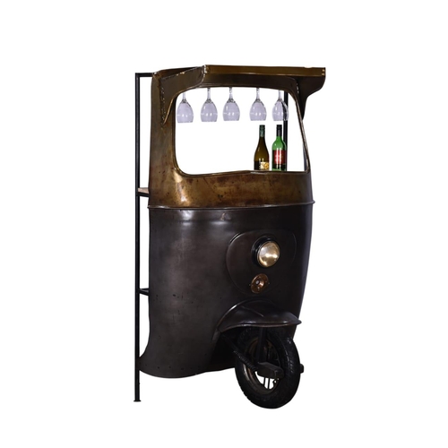 48 - PACKAGED METAL TUK TUK INDONESIAN HOME BAR WITH GLASS RACKS AND SHELVES