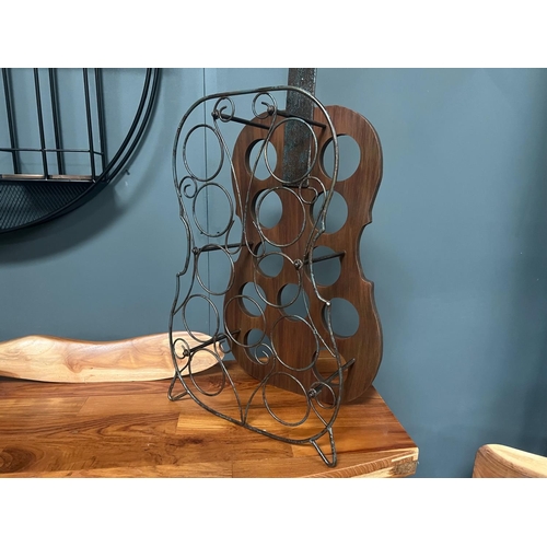 49 - BRAND NEW BOXED VINTAGE INDUSTRIAL STYLE WOODEN CELLO WINE RACK WITH METAL WINE GLASS HOLDER IN AN A... 