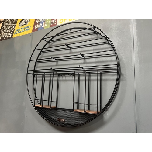 50 - BRAND NEW BOXED HUGE 1M CIRCLE WALL MOUNTED WINE RACK WITH GLASS HOLDER & CORK BASKET