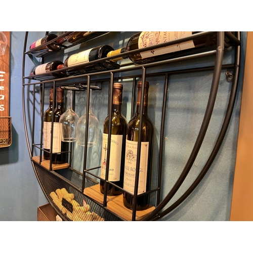 50 - BRAND NEW BOXED HUGE 1M CIRCLE WALL MOUNTED WINE RACK WITH GLASS HOLDER & CORK BASKET