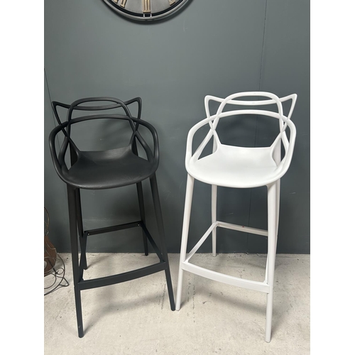 6 - BOX OF 4 NEW DESIGNER PLASTIC PHILIPPE STARCK INSPIRED BAR STOOLS IN WHITE