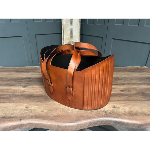 60 - BOXED NEW PAIR OF TAN LEATHER STORAGE BASKETS