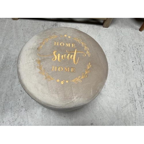 66 - HOME SWEET HOME' STOOL ON WOODEN LEGS CHAMPAGNE VELVET EFFECT FABRIC