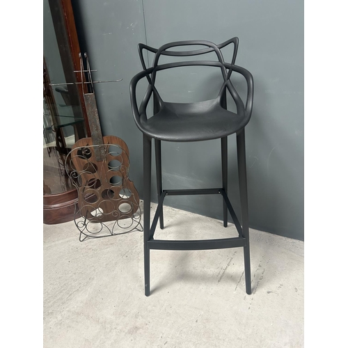 7 - BOX OF 4 NEW DESIGNER PLASTIC PHILIPPE STARCK INSPIRED BAR STOOLS IN BLACK