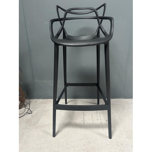 7 - BOX OF 4 NEW DESIGNER PLASTIC PHILIPPE STARCK INSPIRED BAR STOOLS IN BLACK