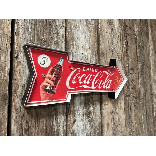 79 - LARGE METAL INDUSTRIAL STYLE LIGHT UP COCA COLA ARROW SIGN