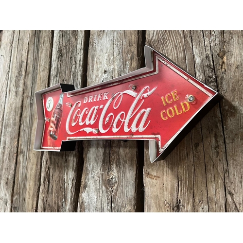 79 - LARGE METAL INDUSTRIAL STYLE LIGHT UP COCA COLA ARROW SIGN