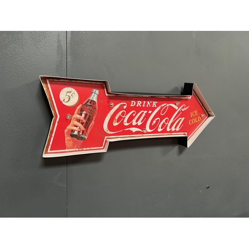 79 - LARGE METAL INDUSTRIAL STYLE LIGHT UP COCA COLA ARROW SIGN