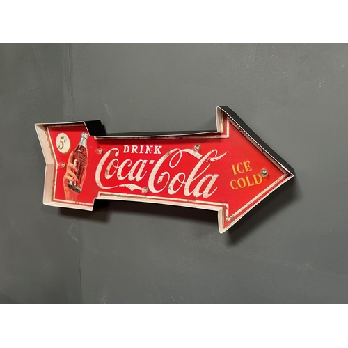 79 - LARGE METAL INDUSTRIAL STYLE LIGHT UP COCA COLA ARROW SIGN