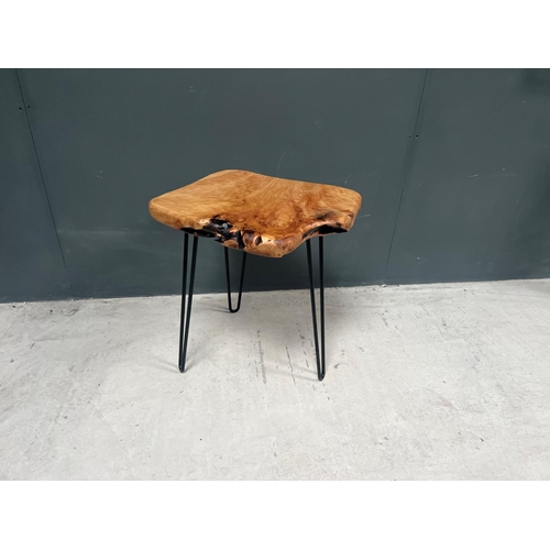 90 - BRAND NEW BOXED UNIQUE LIVE EDGE ROOTWOOD TABLE ON METAL BASE