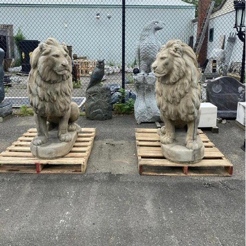 35 - HUGE PAIR CAST SANDSTONE 1.5M HIGH LIONS