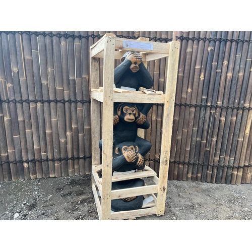 128 - NEW CRATED LARGE STATUE OF A SET OF CHEEKY MONKEYS APPROX 1.5M HIGH