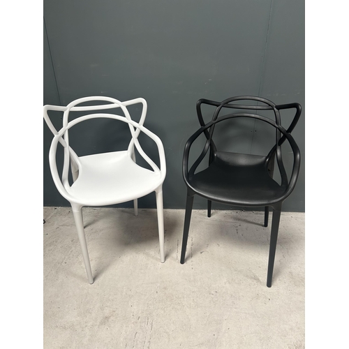 45 - BOX OF 4 NEW DESIGNER PLASTIC PHILIPPE STARCK INSPIRED DINING CHAIRS IN WHITE