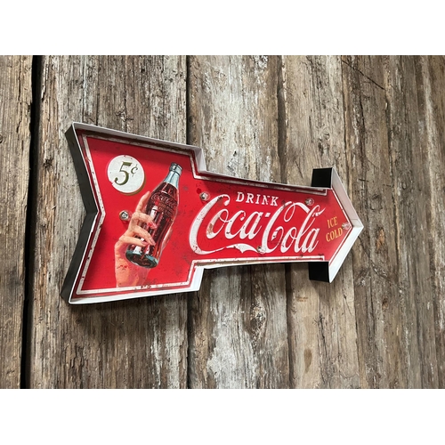 78 - LARGE METAL INDUSTRIAL STYLE LIGHT UP COCA COLA ARROW SIGN