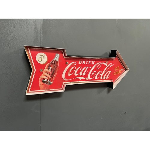 78 - LARGE METAL INDUSTRIAL STYLE LIGHT UP COCA COLA ARROW SIGN