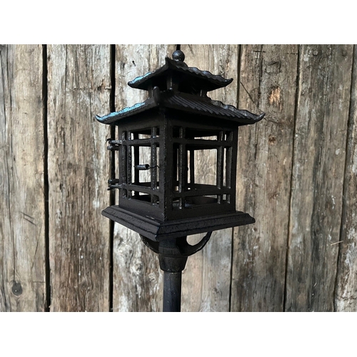 110 - LARGE CAST IRON ORIENTAL GARDEN LANTERN ON STAND DECORATION