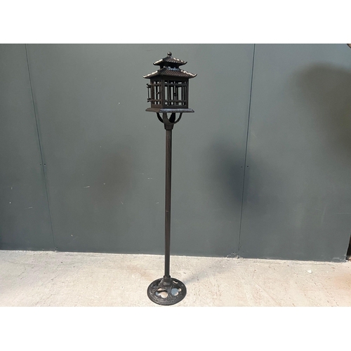 110 - LARGE CAST IRON ORIENTAL GARDEN LANTERN ON STAND DECORATION