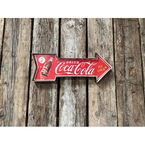 169 - LARGE METAL INDUSTRIAL STYLE LIGHT UP COCA COLA ARROW SIGN